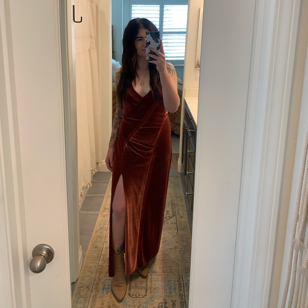 Free People Spliced Velvet Maxi Dress (Size Small)